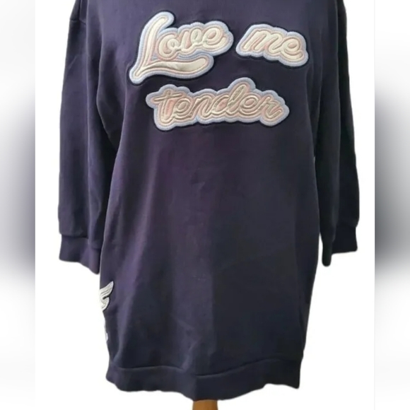 PINKO Designer Navy Blue Love me Tender sweatshirt sweater jumper top Elvis - Picture 4 of 9